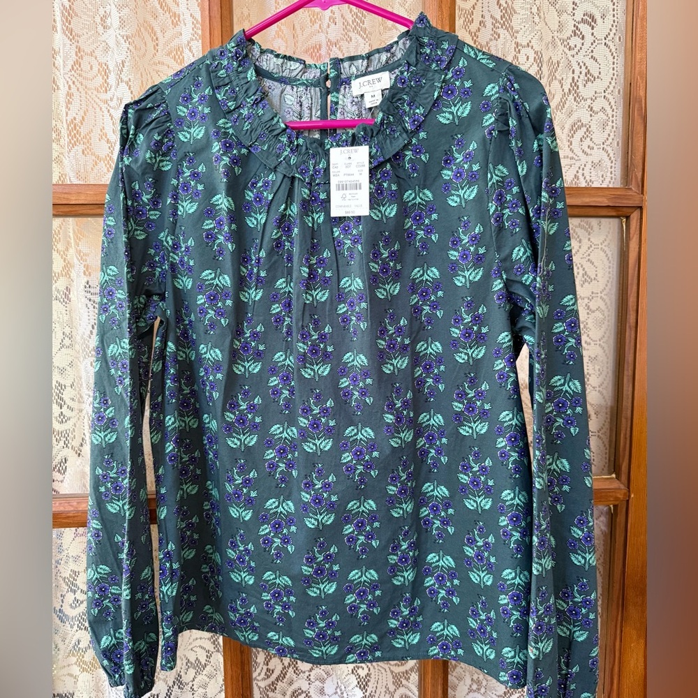 NEW with tags! Ladies J. Crew Factory long-sleeve ruffleneck poplin blouse
